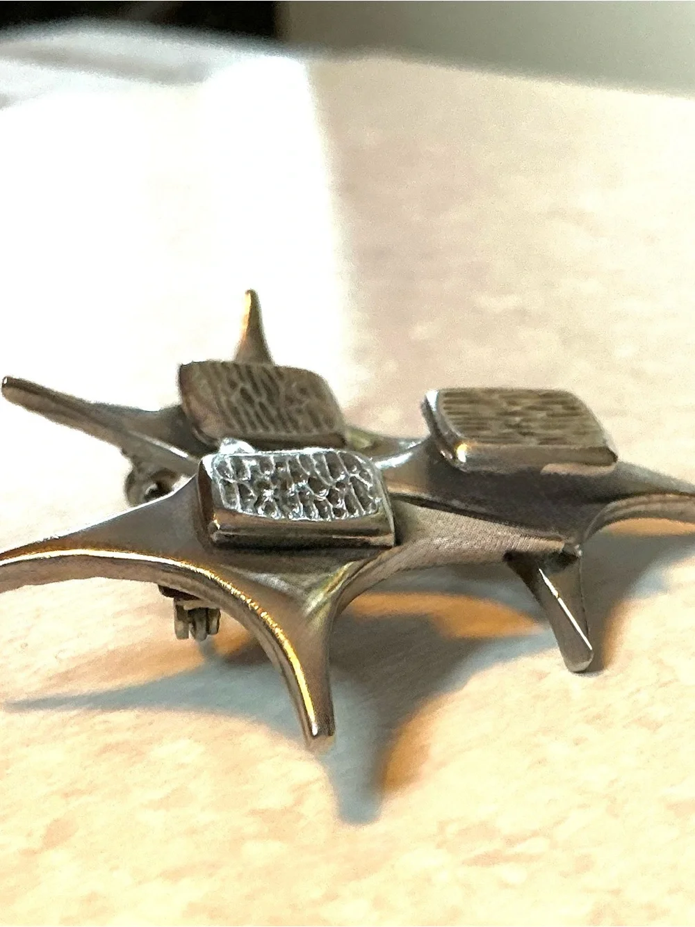 Vintage Corocraft Silver Tone Star Trio Modernist Brooch Pin MCM Space Age